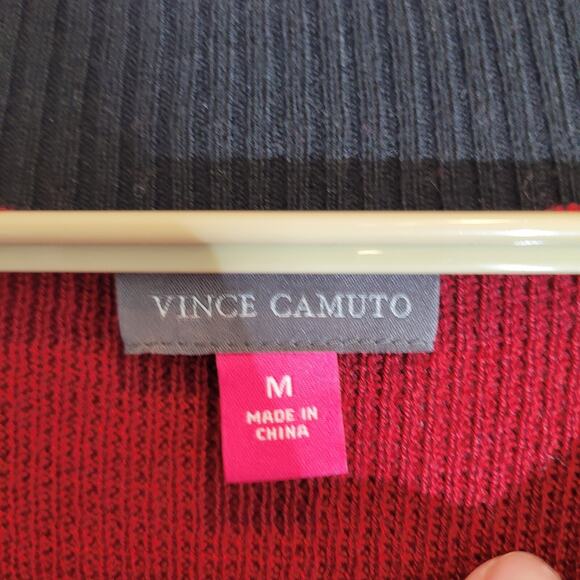 Vince Camuto Sweater Womens Medium Red Button Shoulder Colorblock Holiday NWT - Picture 7 of 11